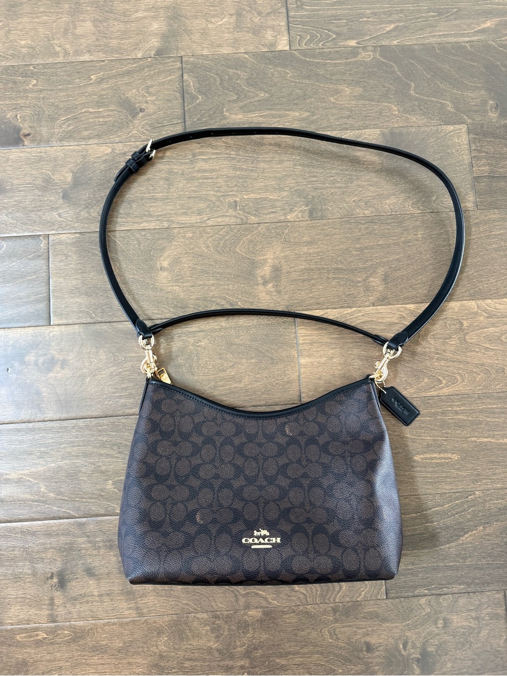 Coach Brown Signature Small Crossbody with Black Strap